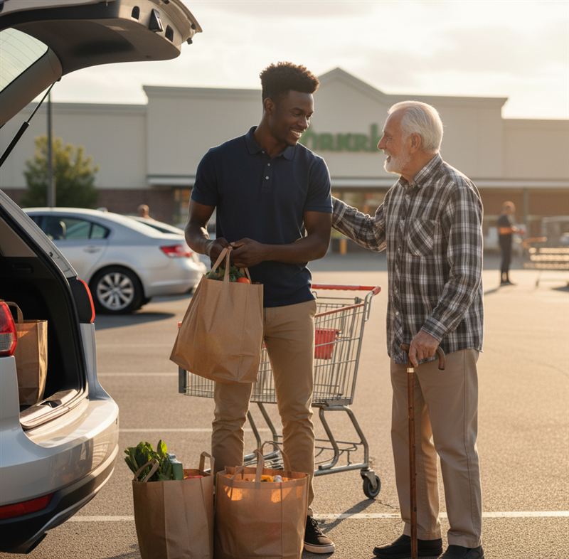 Driver helping a senior with errands